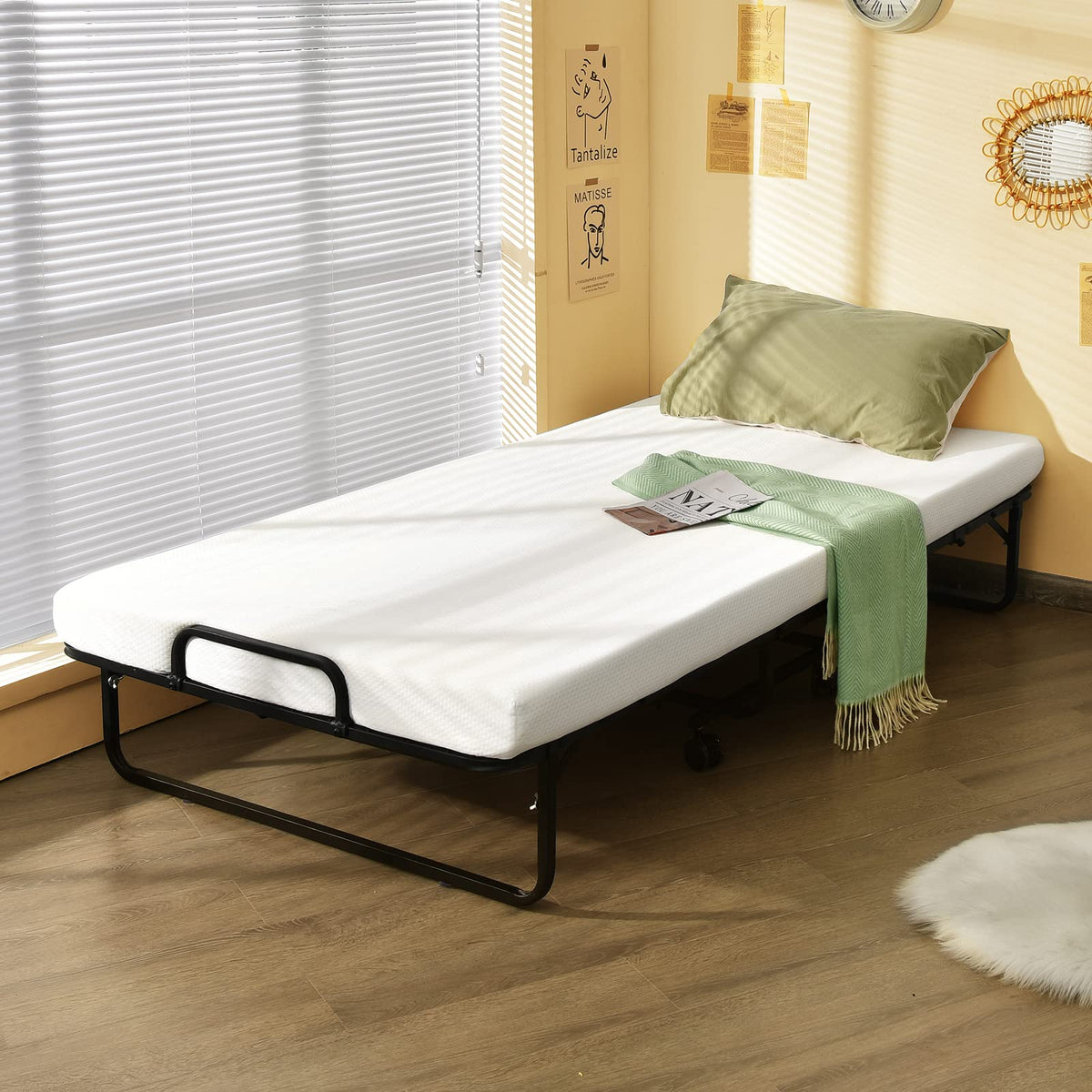 Folding Bed with Mattress Twin Size Metal Frame Memory Foam C516413