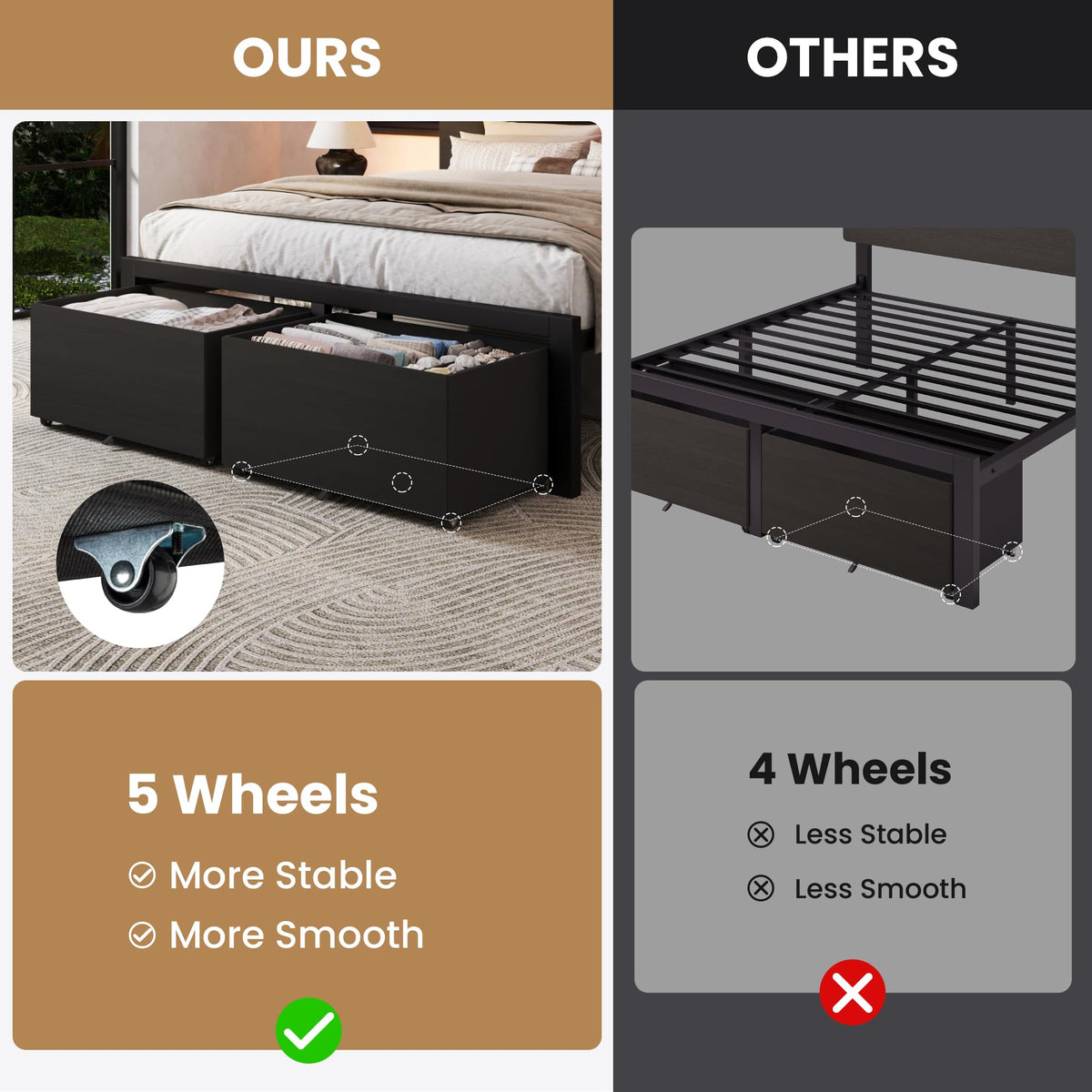 Queen Led Bed Frame with 2 Storage Drawers and Charging Station, Black V899