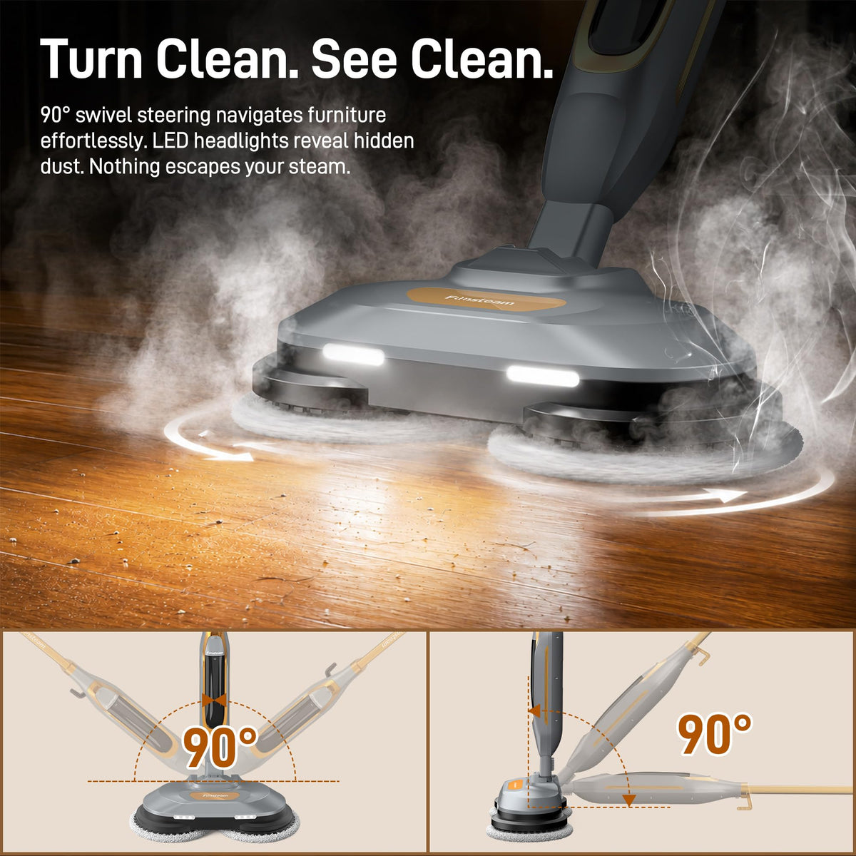 Steam Mop with Dual Rotating Pads, 15.2 fl oz Tank, 6 Washable Pads K445375