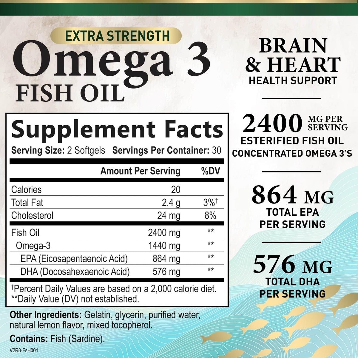 2400mg Omega 3 Fish Oil Softgels U119