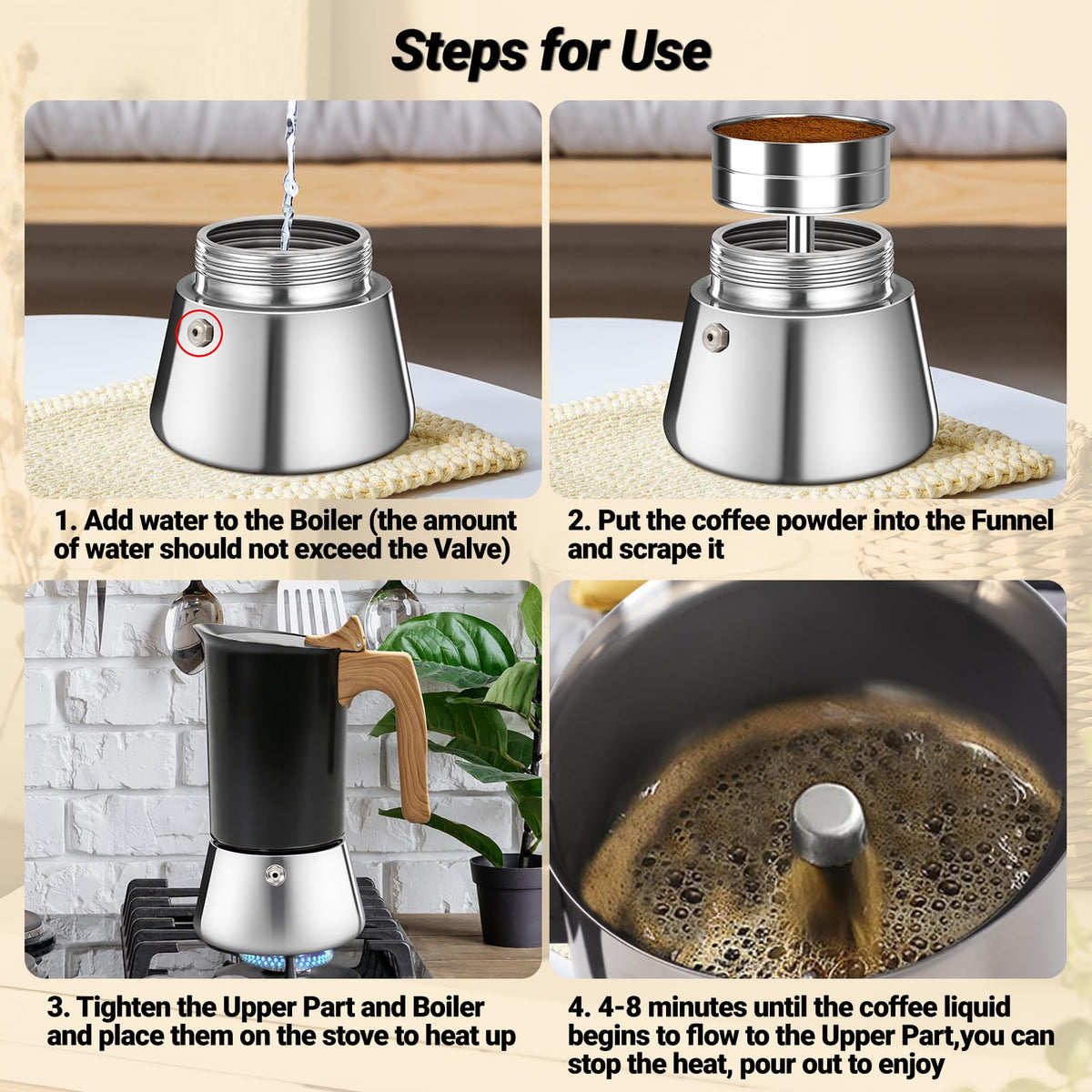 12 Cup 304 Stainless Steel Moka Pot U38967