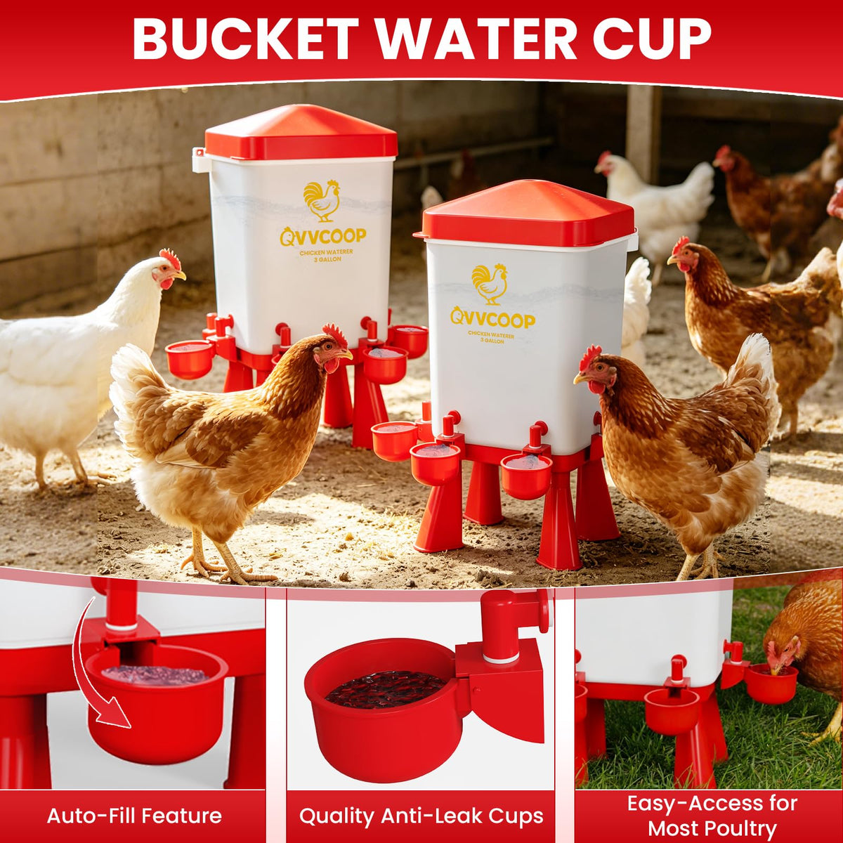 3 Gallon Automatic Chicken Waterer with 10 Cups T452