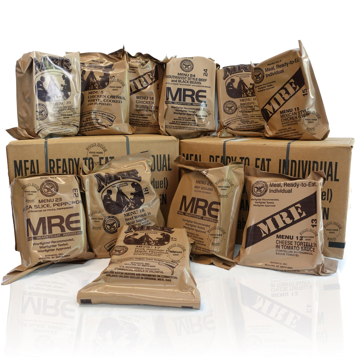 12 MRE Meals Ready to Eat with Heater Packs W6098