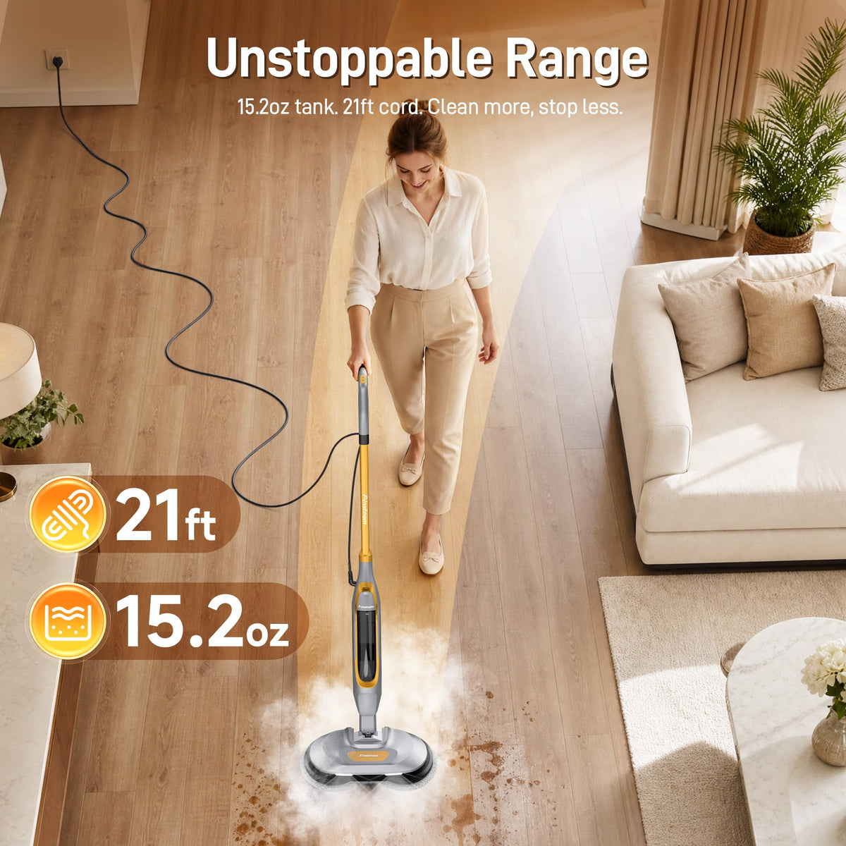 Steam Mop with Dual Rotating Pads, 15.2 fl oz Tank, 6 Washable Pads K445375