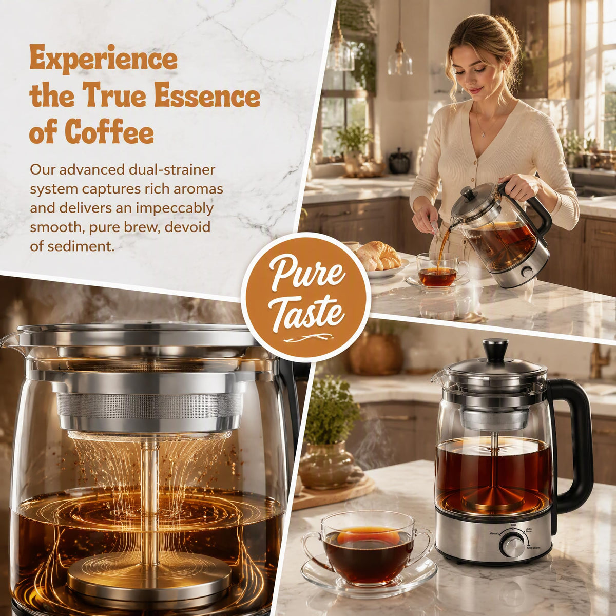 Electric Percolator Coffee Pot, Borosilicate Glass Coffee Maker M4502