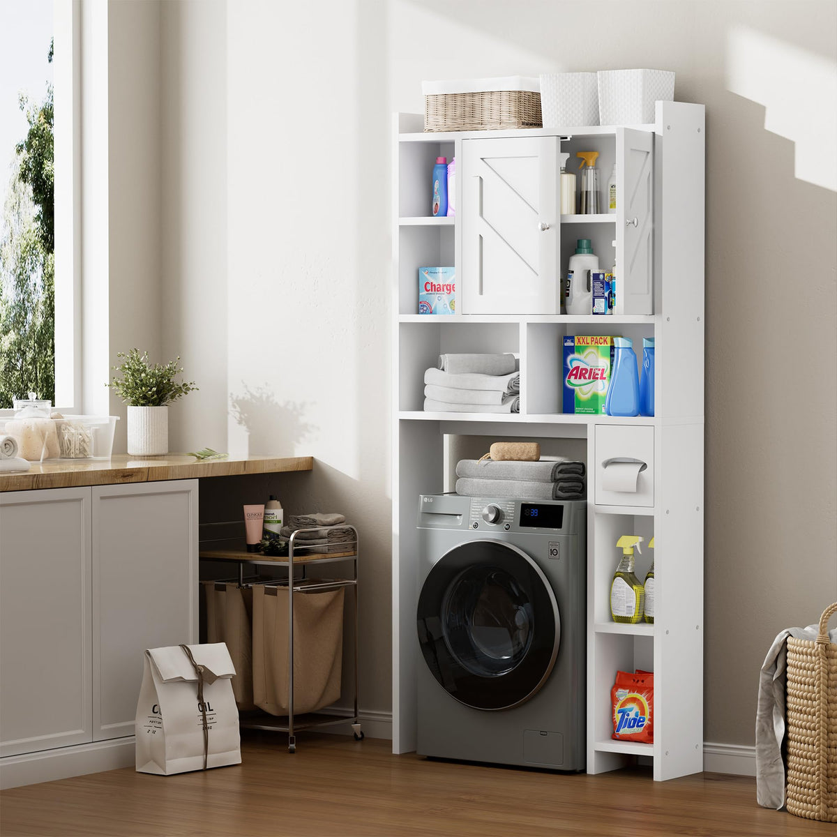 White Over the Toilet Storage Cabinet with Adjustable Shelf Y184586