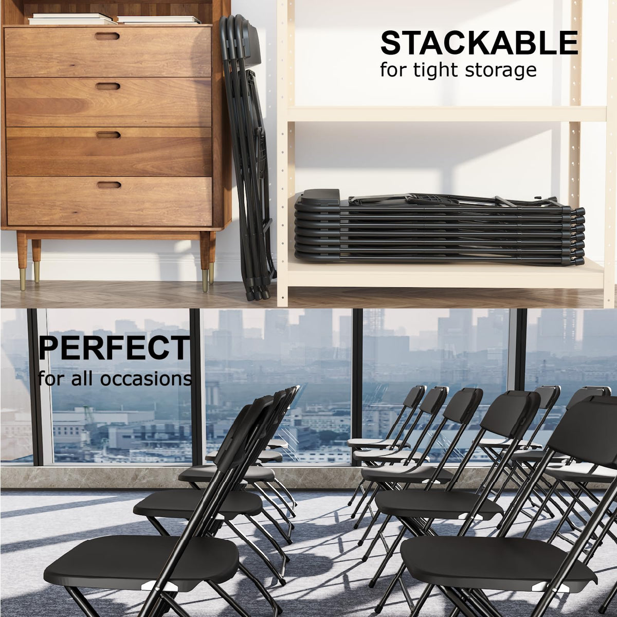 Black Plastic Folding Chairs, 10 Pack Y8884