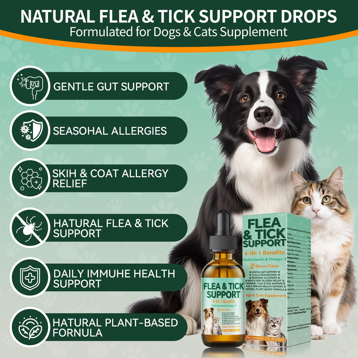 Flea and Tick Drops Supplement with Multivitamins & Omega-3 60ml U358