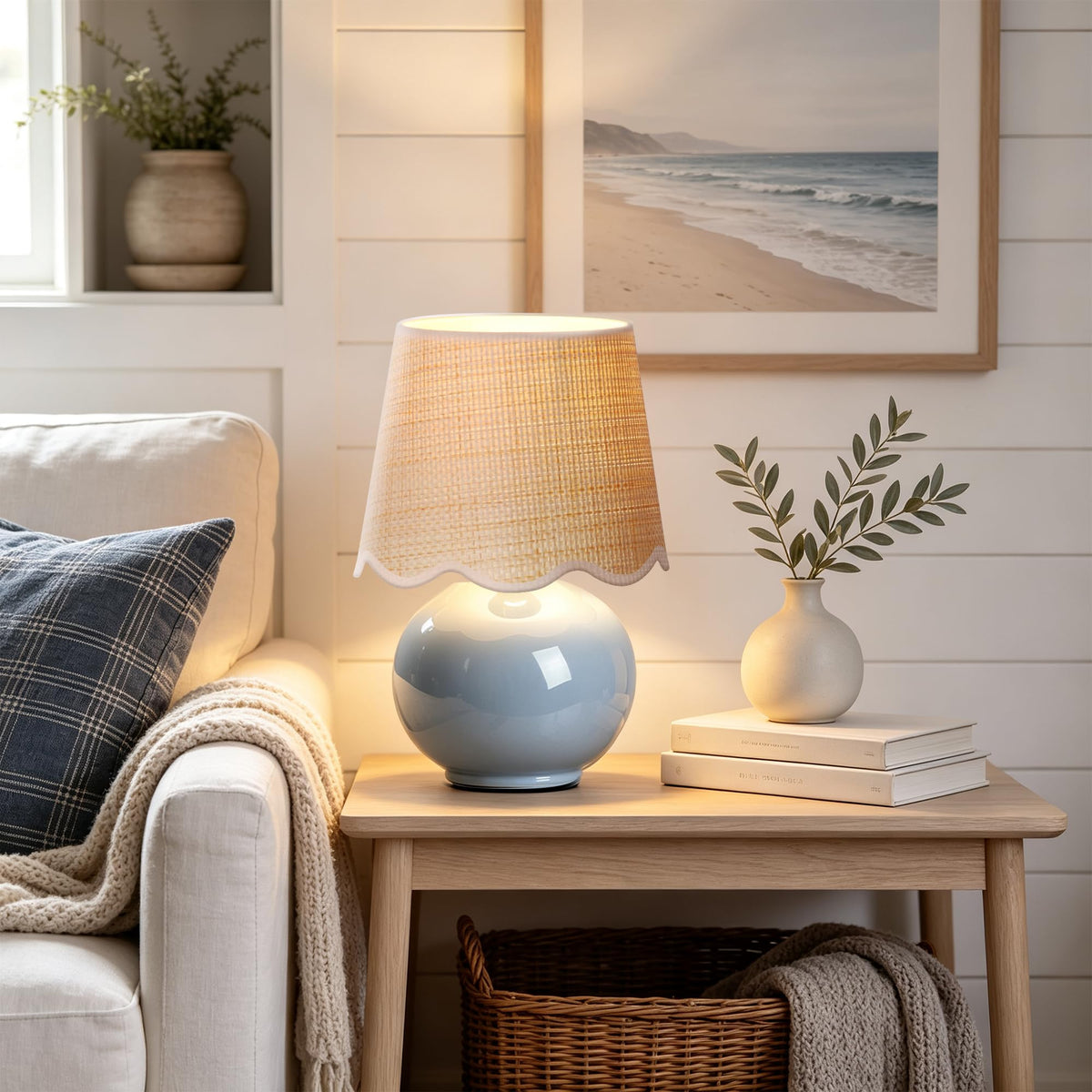 Small Ceramic Table Lamp with Rattan Woven Shade L3134
