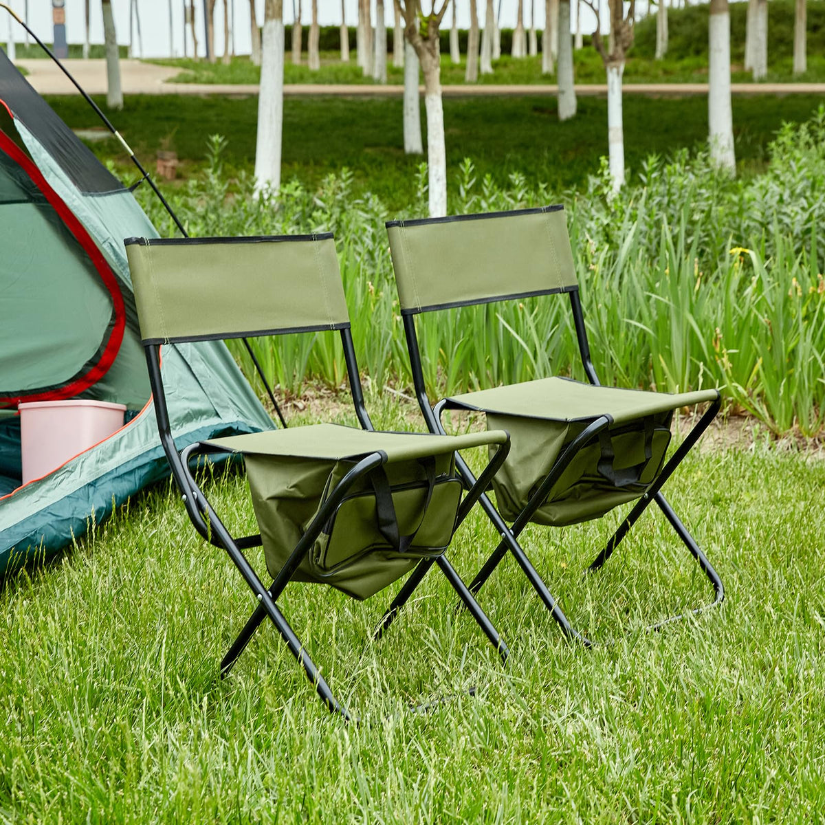 Folding Camping Chair with Storage Bag, 2 Pack, Green S3371