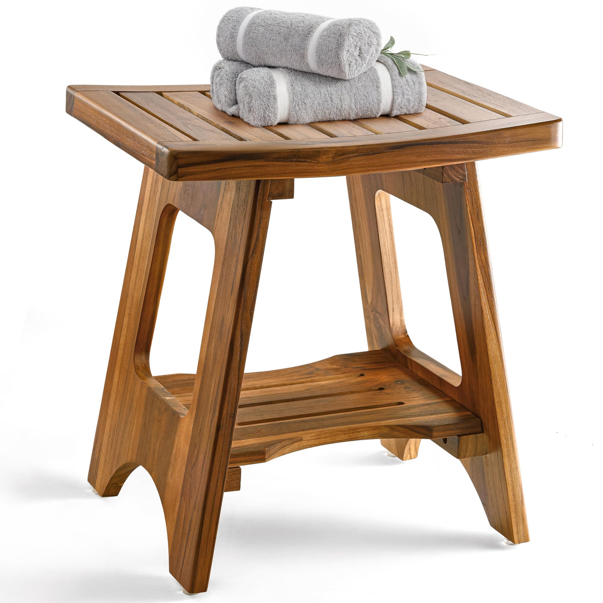 18" Teak Shower Bench with Storage Shelf D927419