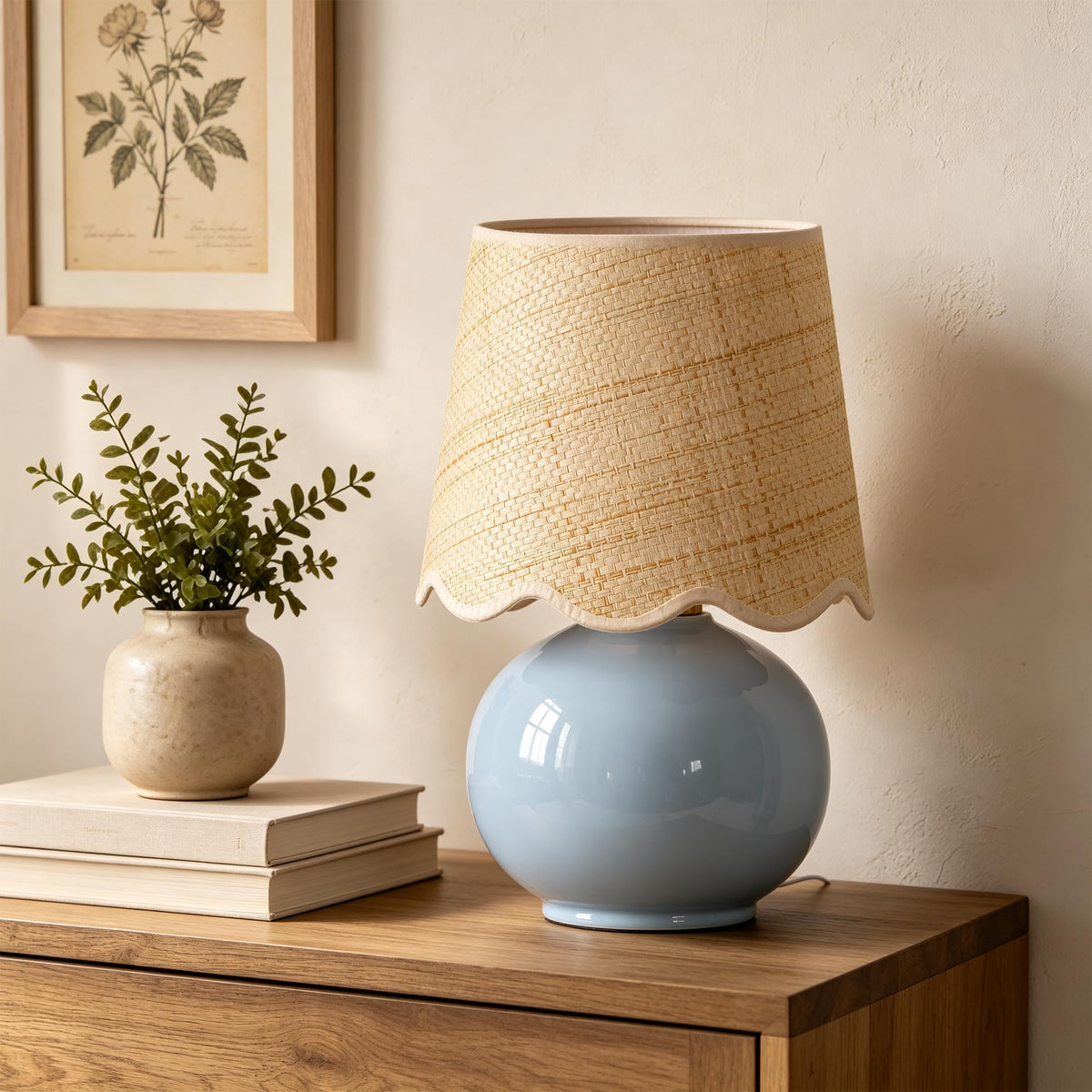 Small Ceramic Table Lamp with Rattan Woven Shade L3134