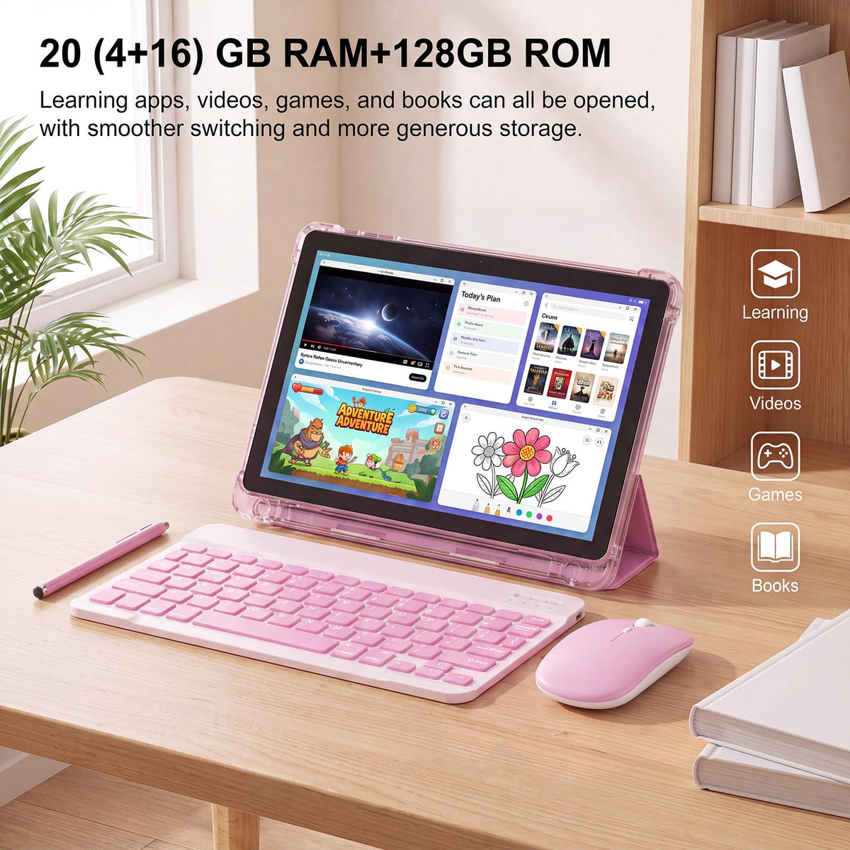 10 Inch 2 in 1 Tablet with Keyboard Kit & Case Pink X56299