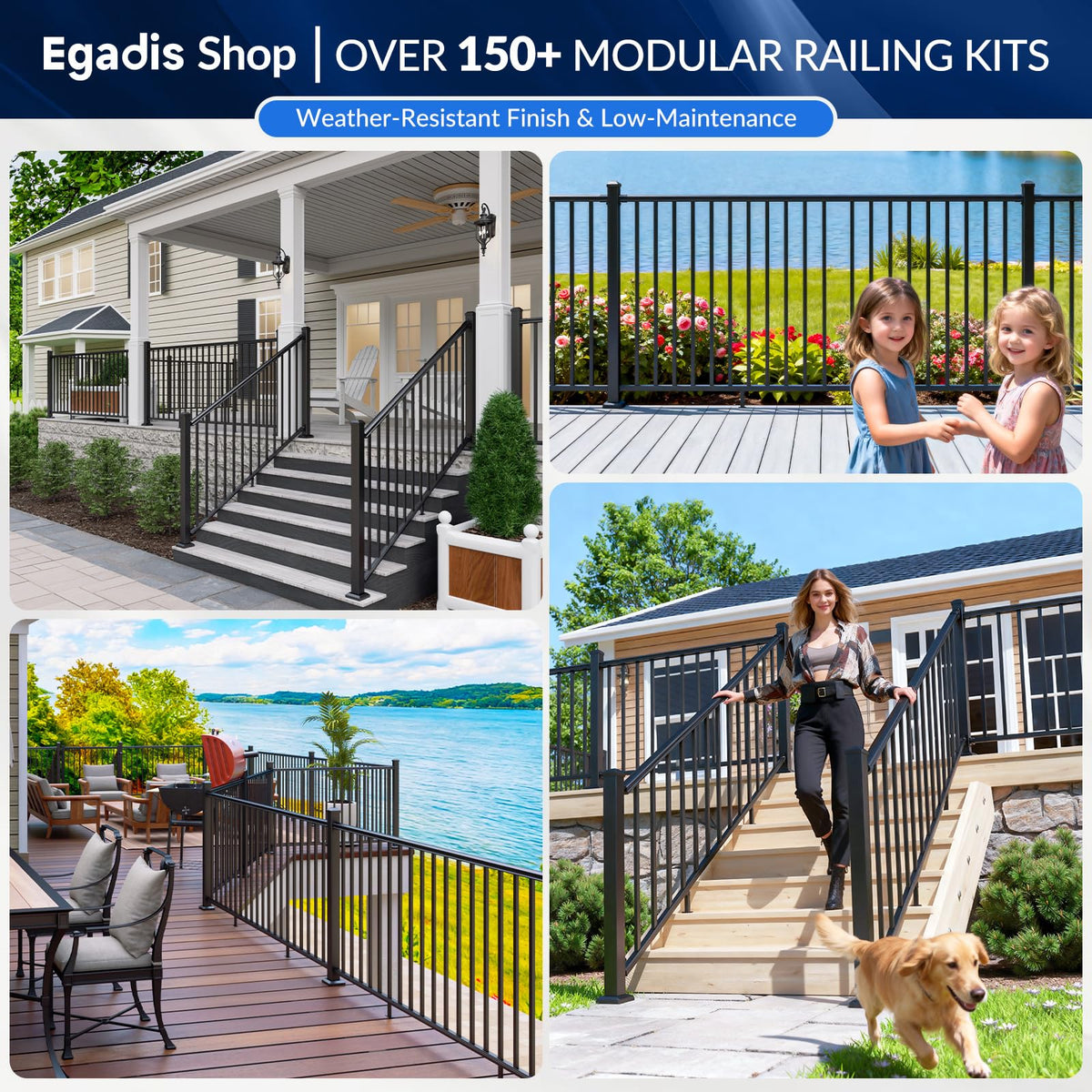Aluminum Stair Railing Kit, 42 in x 4 ft Black U230