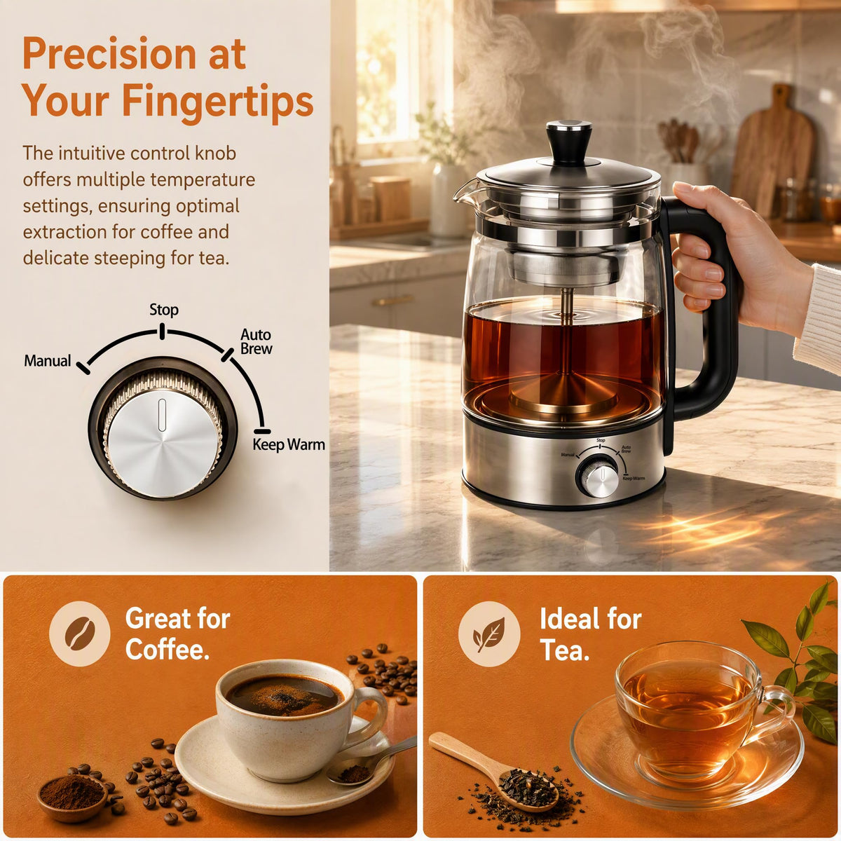 Electric Percolator Coffee Pot, Borosilicate Glass Coffee Maker M4502