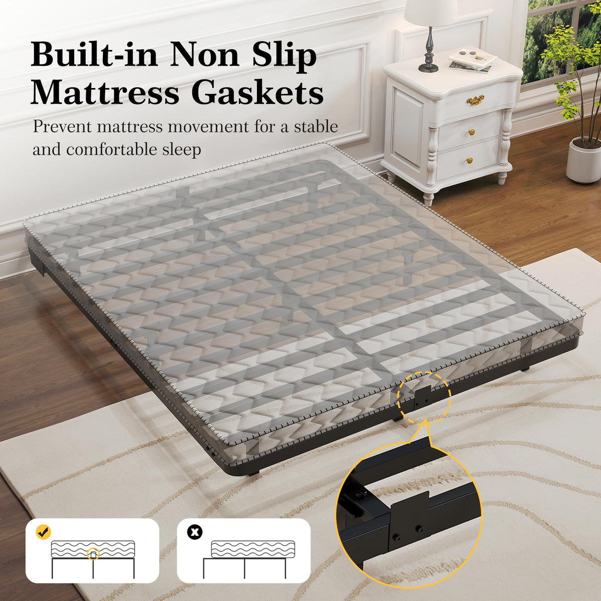 Queen Metal Platform Bed Frame with LED Lights and Charging Station V5996