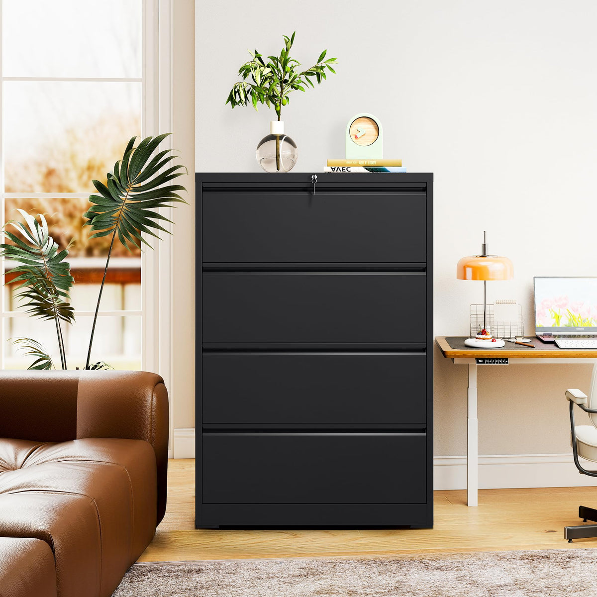 Black 4 Drawer Metal Lateral File Cabinet with Lock A897