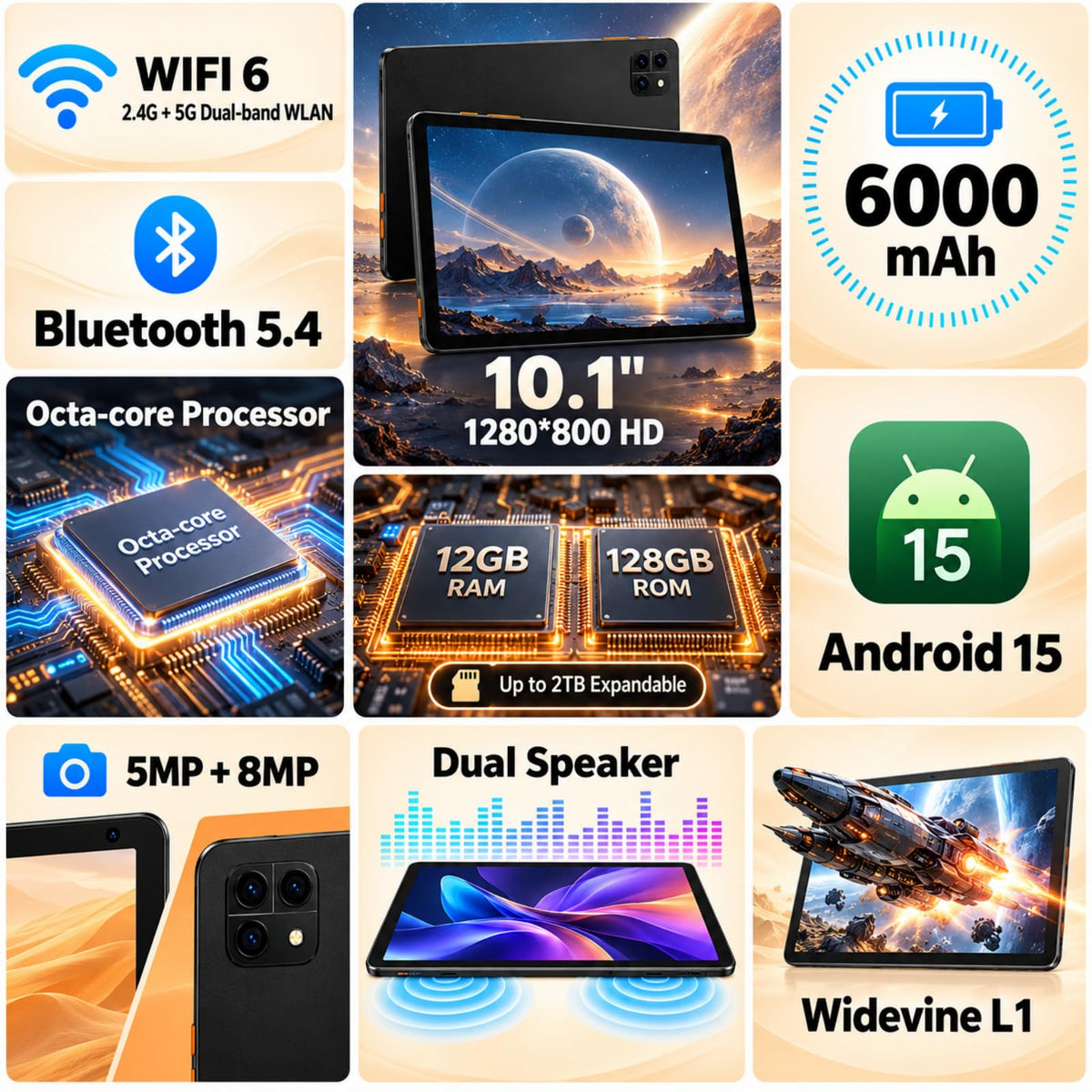 Android Tablet 10 Inch 128GB H7827