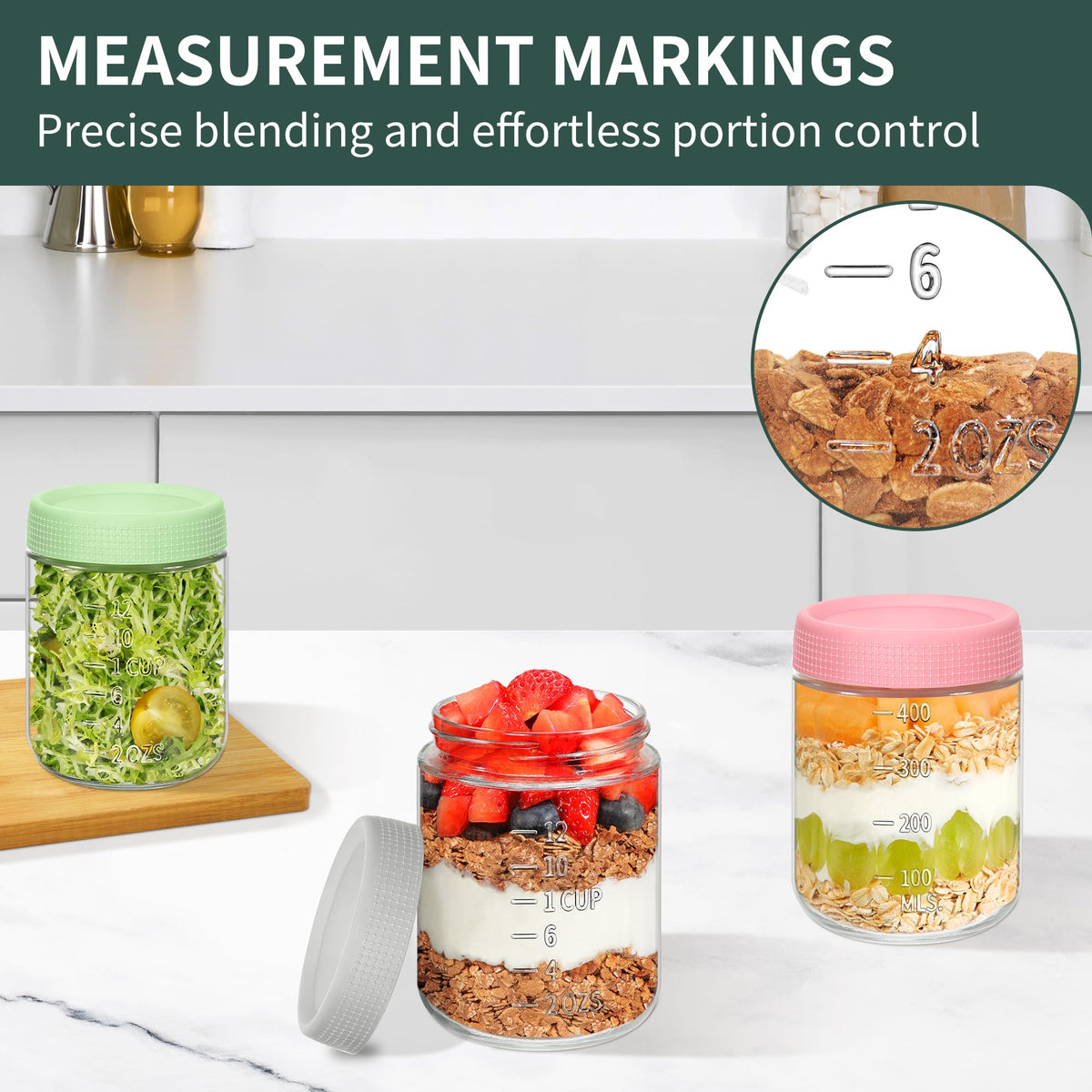 6 Pack 16 oz Glass Containers with Lids H6615