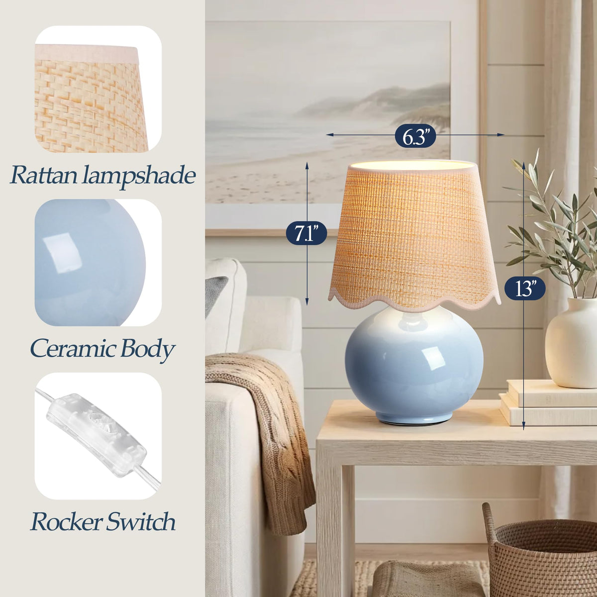 Small Ceramic Table Lamp with Rattan Woven Shade L3134