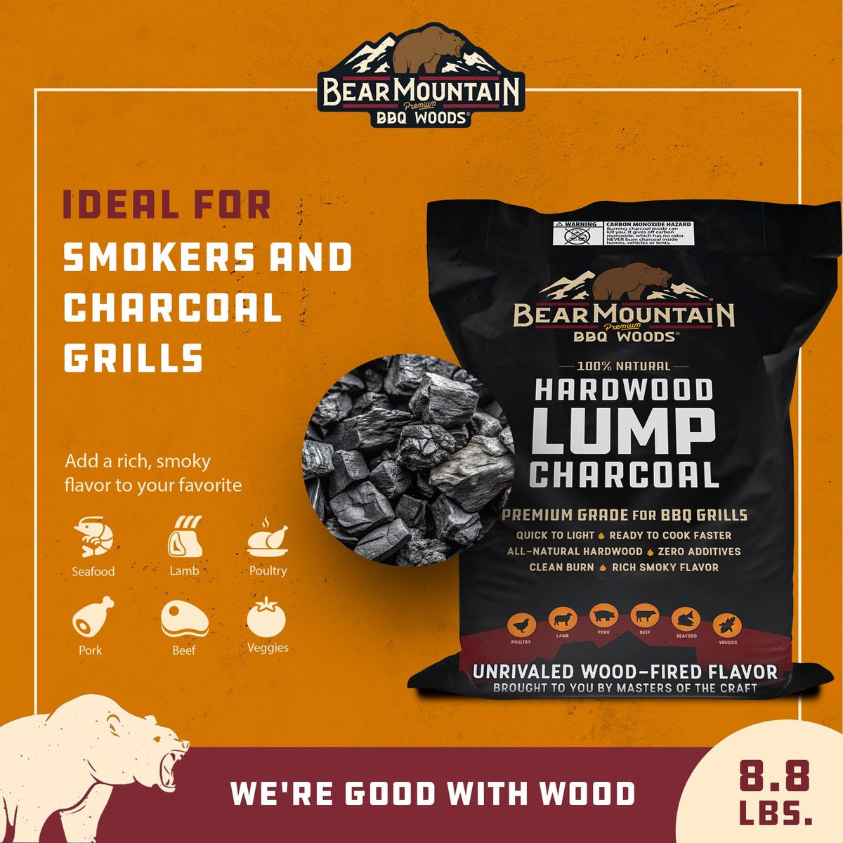 4 Pack Hardwood Lump Charcoal 16 Pounds E5046