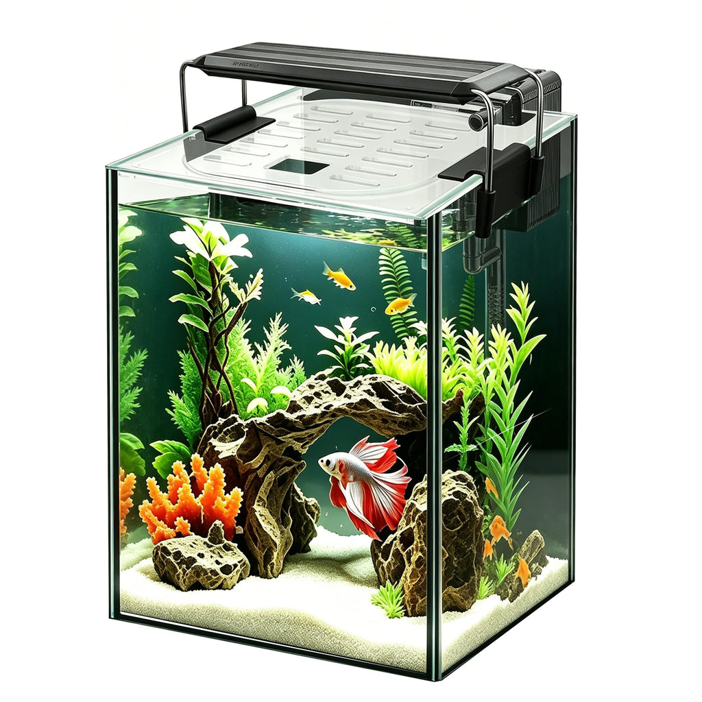 1.5 Gallon Glass Aquarium Starter Kit with LED Light and Power Filter N14900