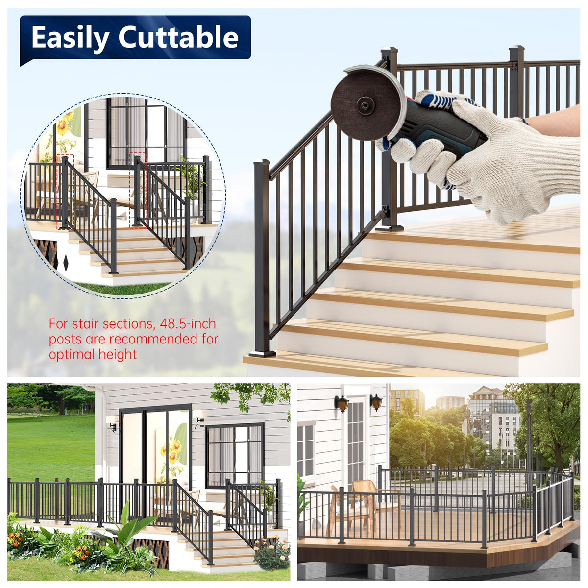 Aluminum Stair Railing Kit, 42 in x 4 ft Black U230