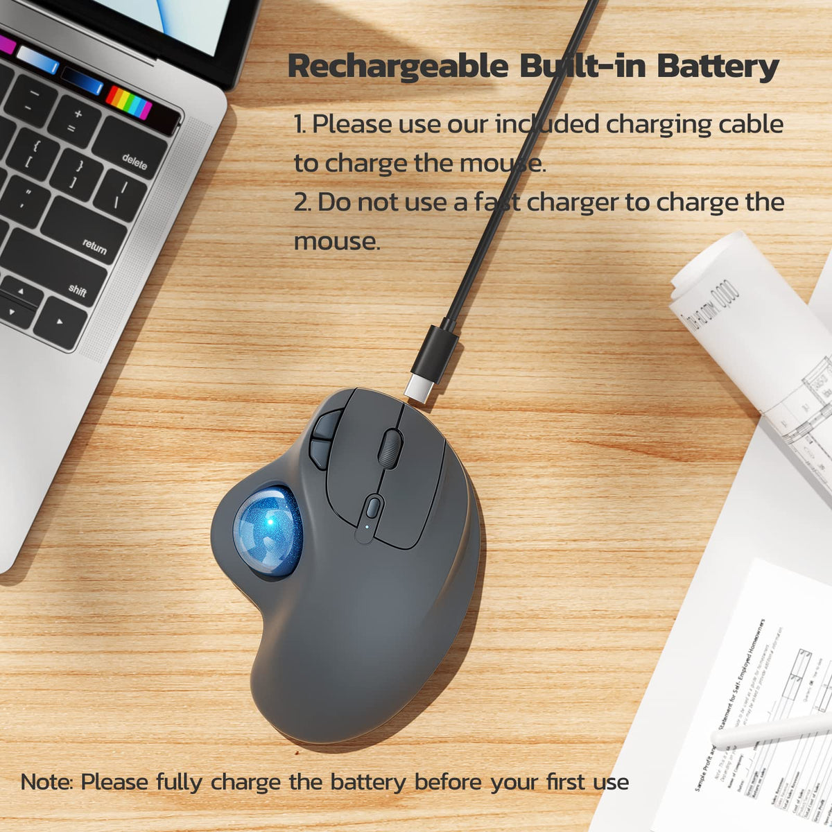 Wireless Ergonomic Thumb Control Trackball Mouse Z29703