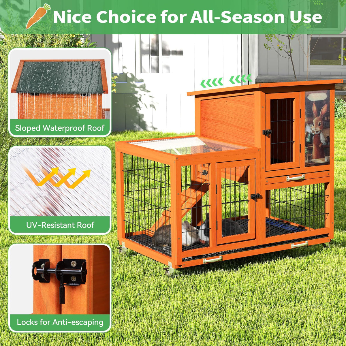 Rabbit Hutch with Wire Floor & Removable Tray D2696