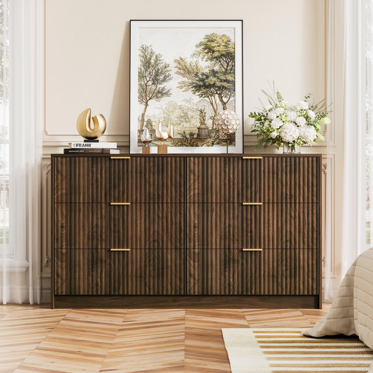 Walnut 6 Drawer Dresser D9550