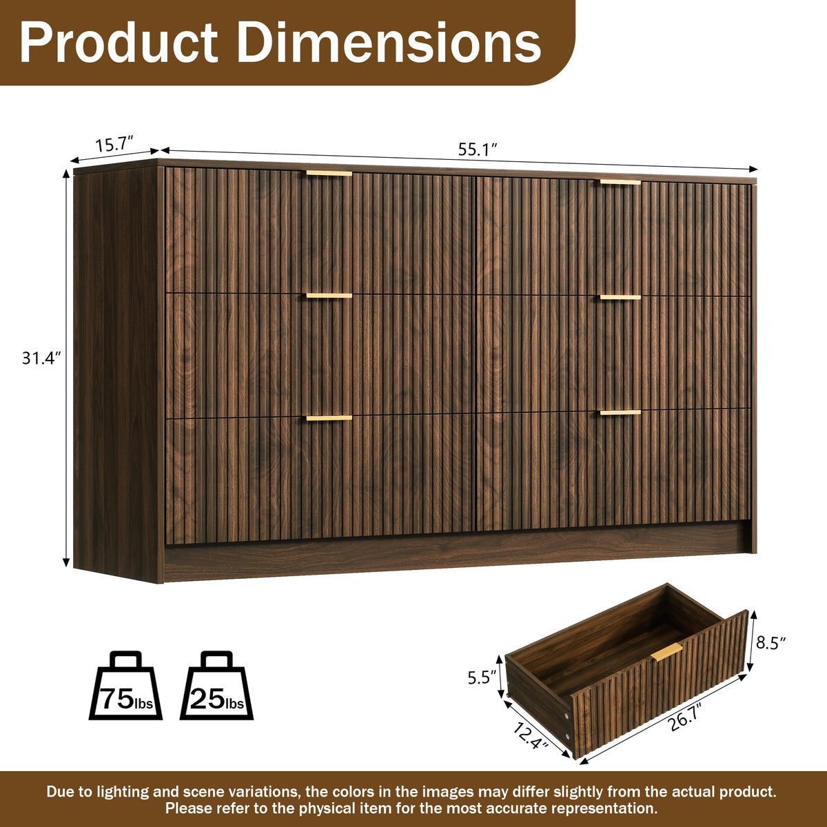 Walnut 6 Drawer Dresser D9550