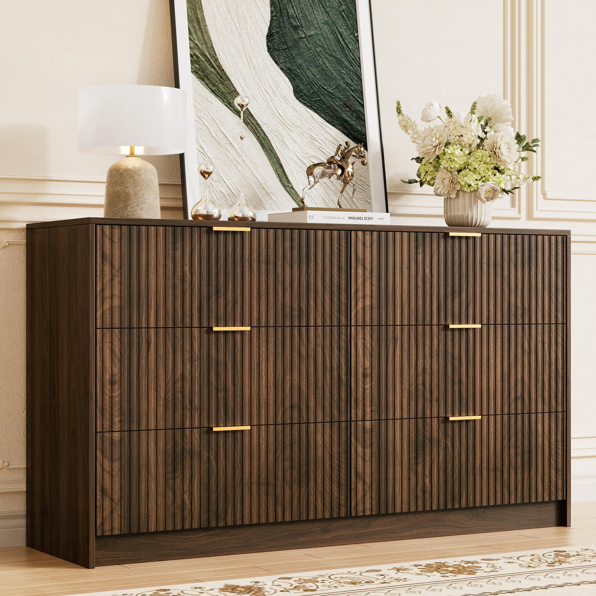 Walnut 6 Drawer Dresser D9550
