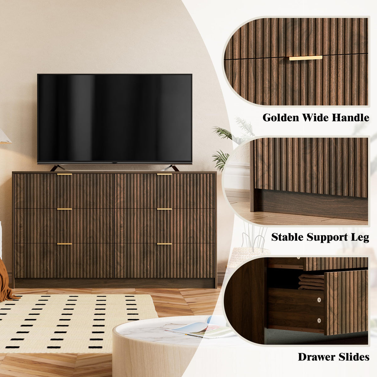 Walnut 6 Drawer Dresser D9550