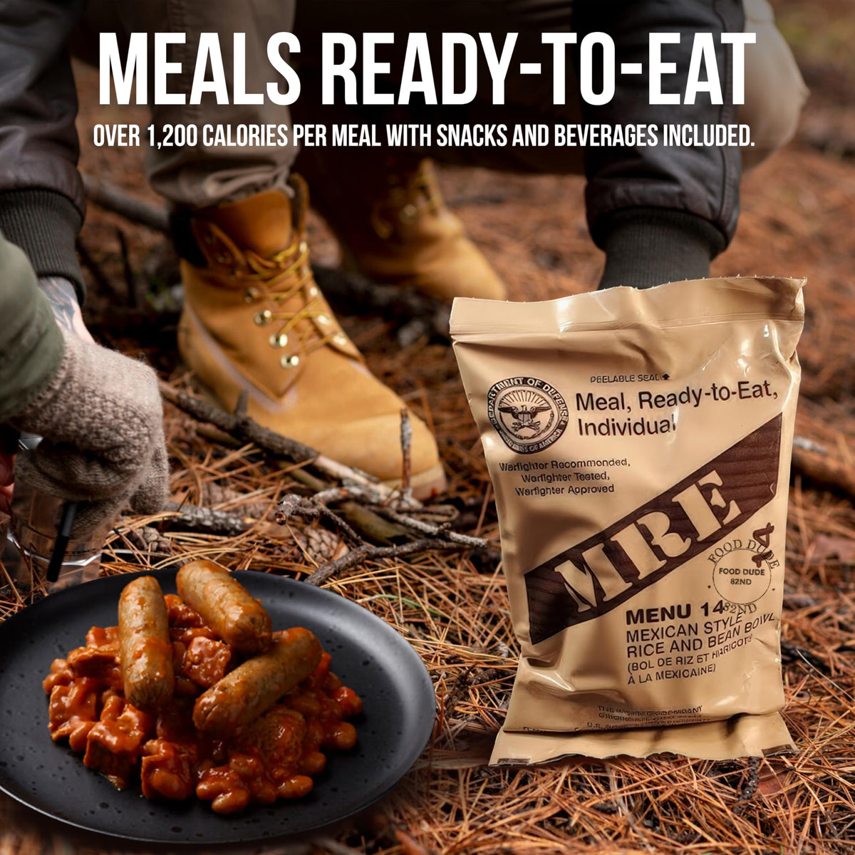 12 MRE Meals Ready to Eat with Heater Packs W6098