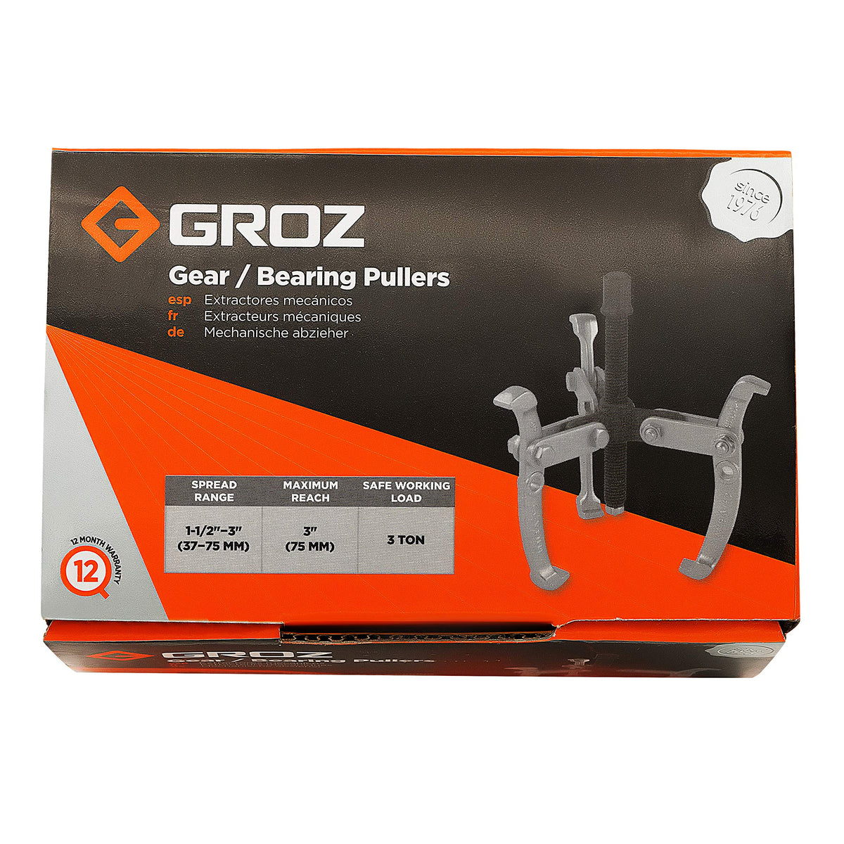 3-Jaw Gear Puller, 3 Inch Max Reach, 3-Ton Safe Working Load F293096